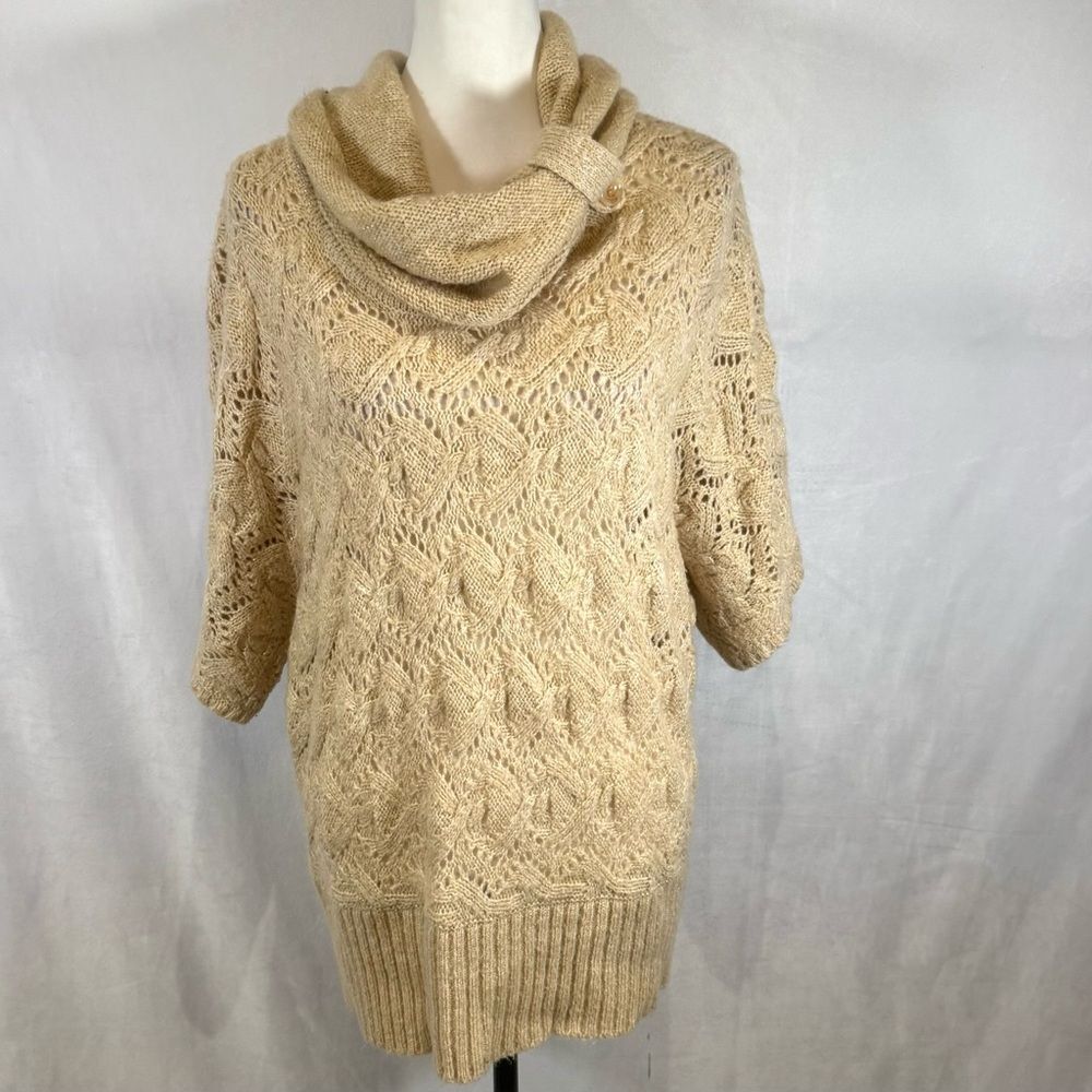 New Directions gold shimmering metallic button cowl neck sweater size XL